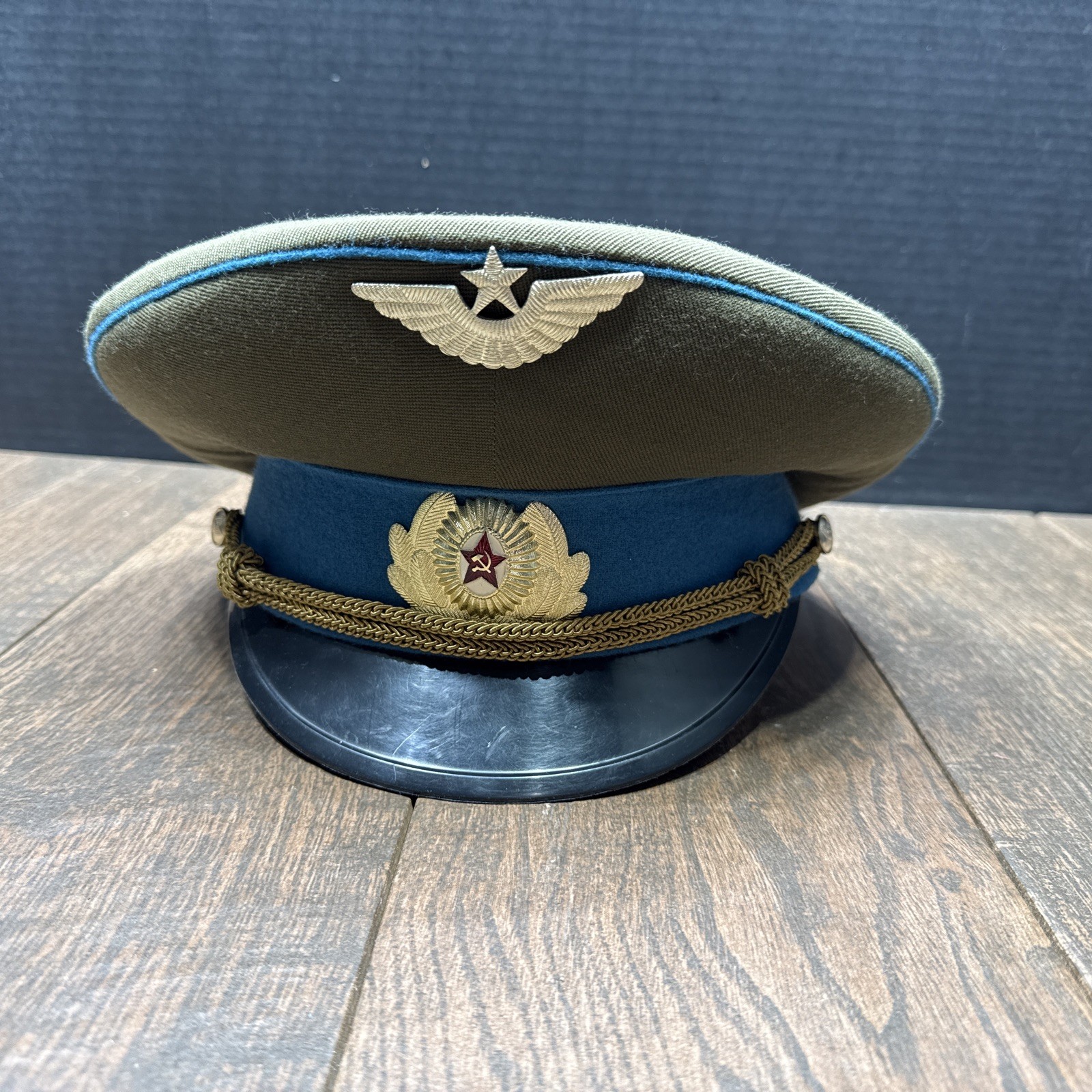 Vintage USSR Soviet Russian Air Force Officer\'s Military Uniform Dress Cap sz.57
