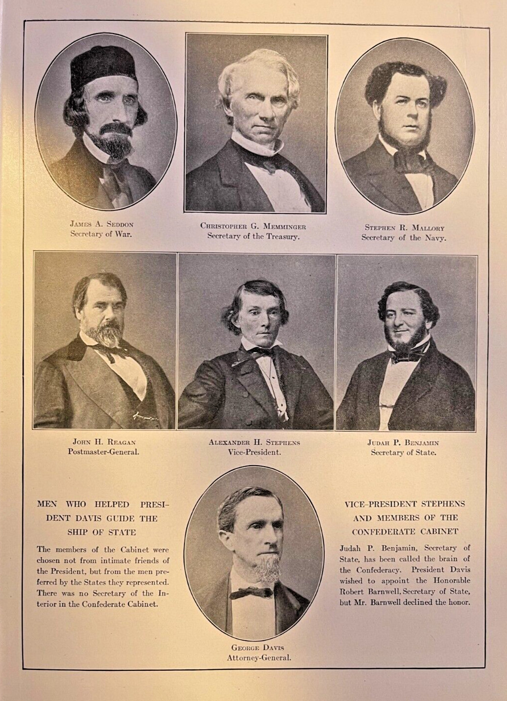 1912 Vintage Illustration Jefferson Davis Cabinet Members Seddon Benjamin Davis