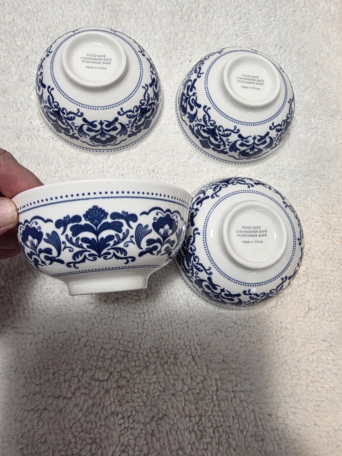 Vintage Fine Porcelain Rice Bowls, China, Cobalt, White, Floral Medallions, Exc Vintage Fine Porcelain Rice Bowls, China, Cobalt, White, Floral Medallions, Exc