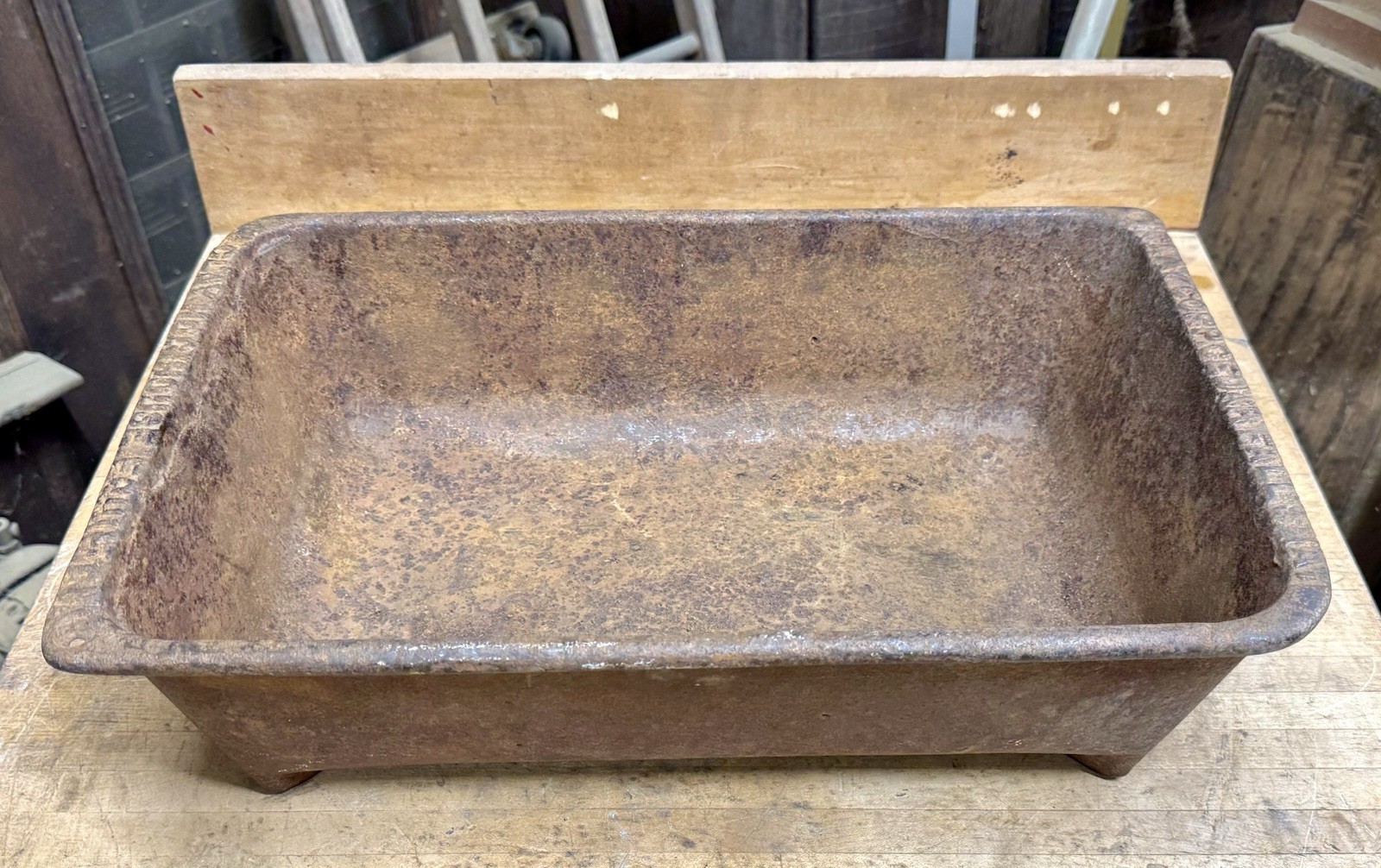 Antique Clay Hog House Cast Iron Feeder Trough Farm Rare Decor Planter