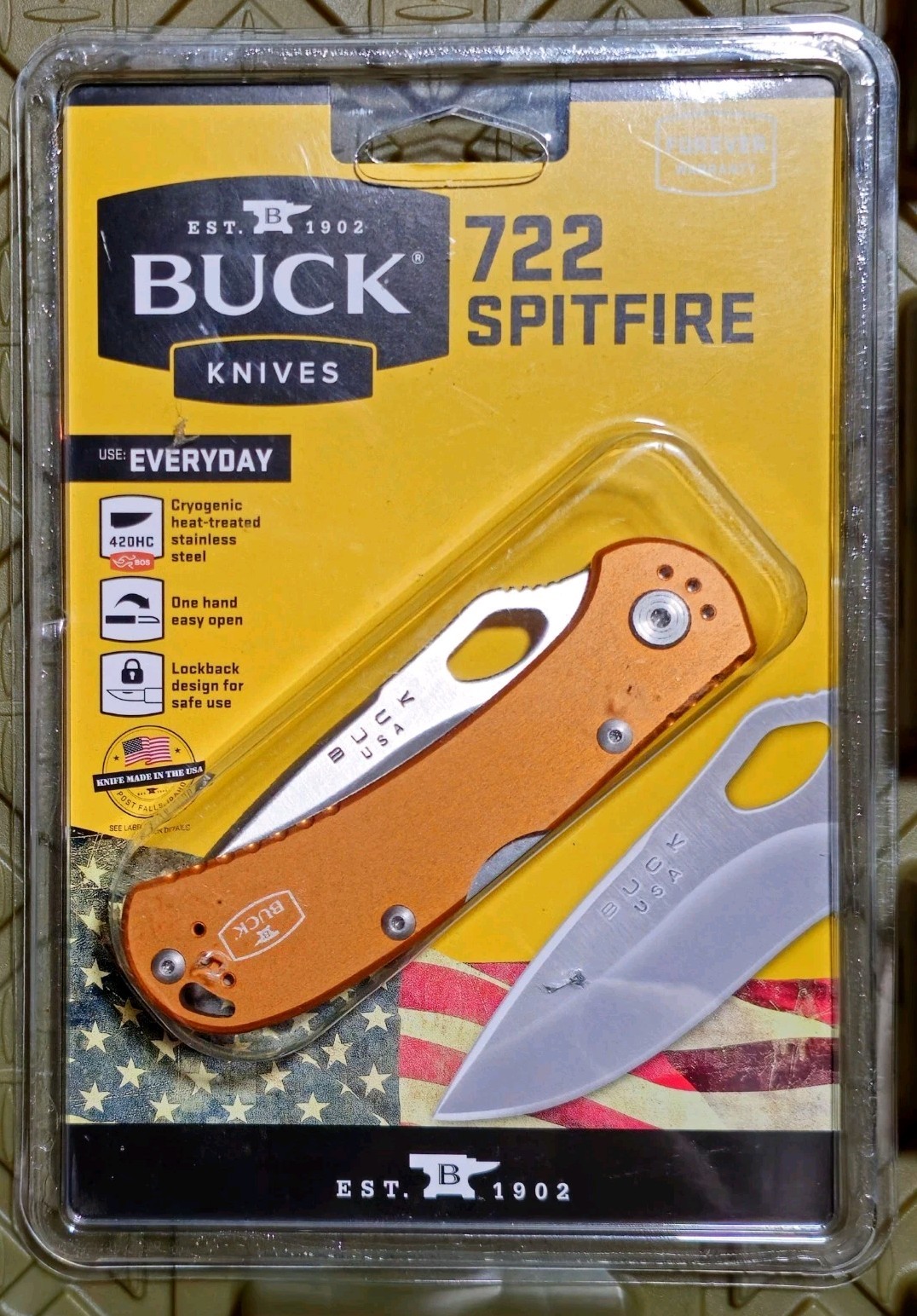 NEW BUCK 722 Spitfire Orange Folding Lockback Knife Manual Opening 0722ORS1-C 