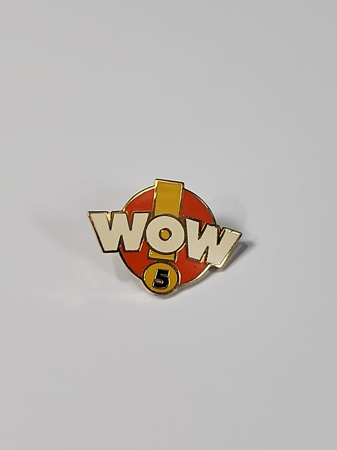 WOW 5 Year Lapel Pin Orange Yellow & White Colors