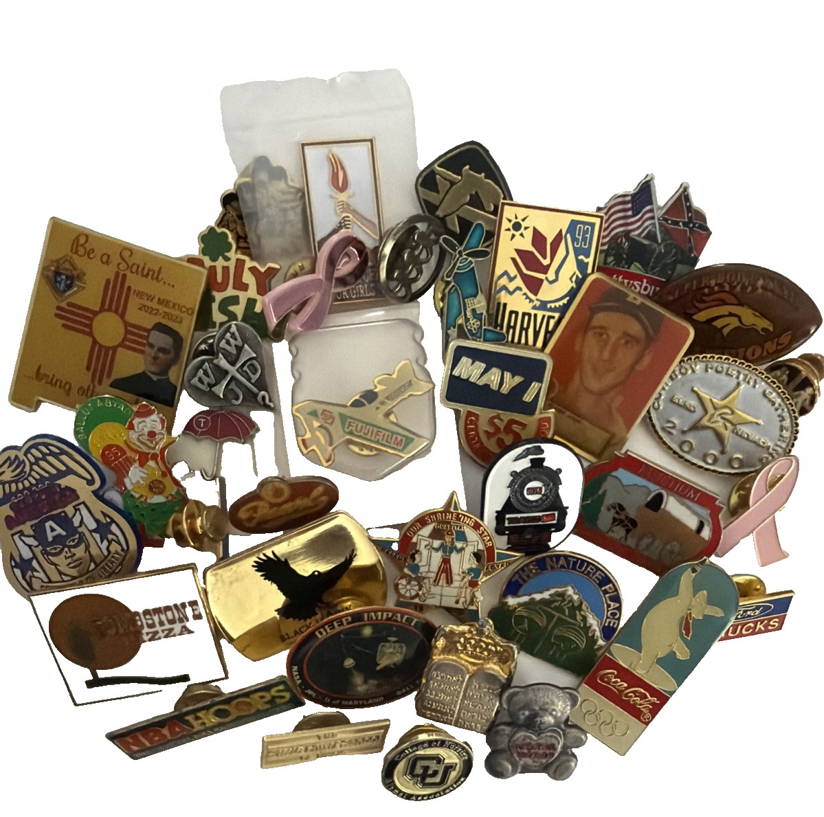 Vintage Lapel Pin Lot 40+ Olympic Coca Cola NFL Broncos Navy Advertising Sports