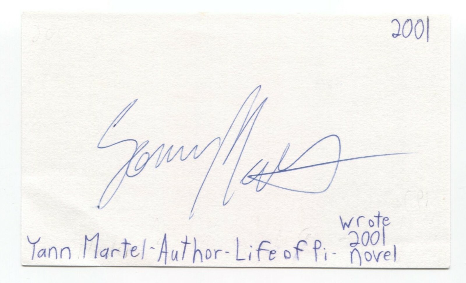 Yann Martel Brown Signed 3x5 Index Card Autographed Signature Life of Pi Author