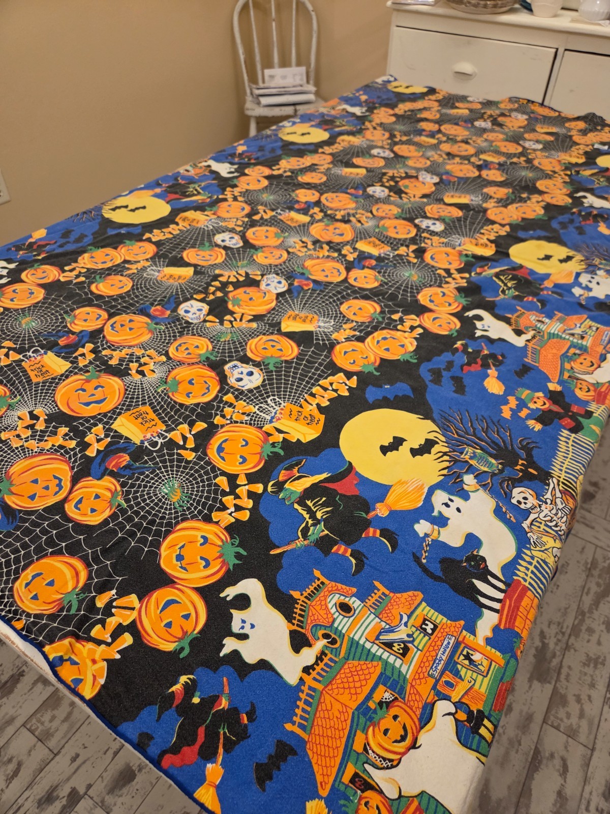 Vintage 1990's Novelty Halloween Tablecloth Witch Jack-o-lanterns Black Cats Etc