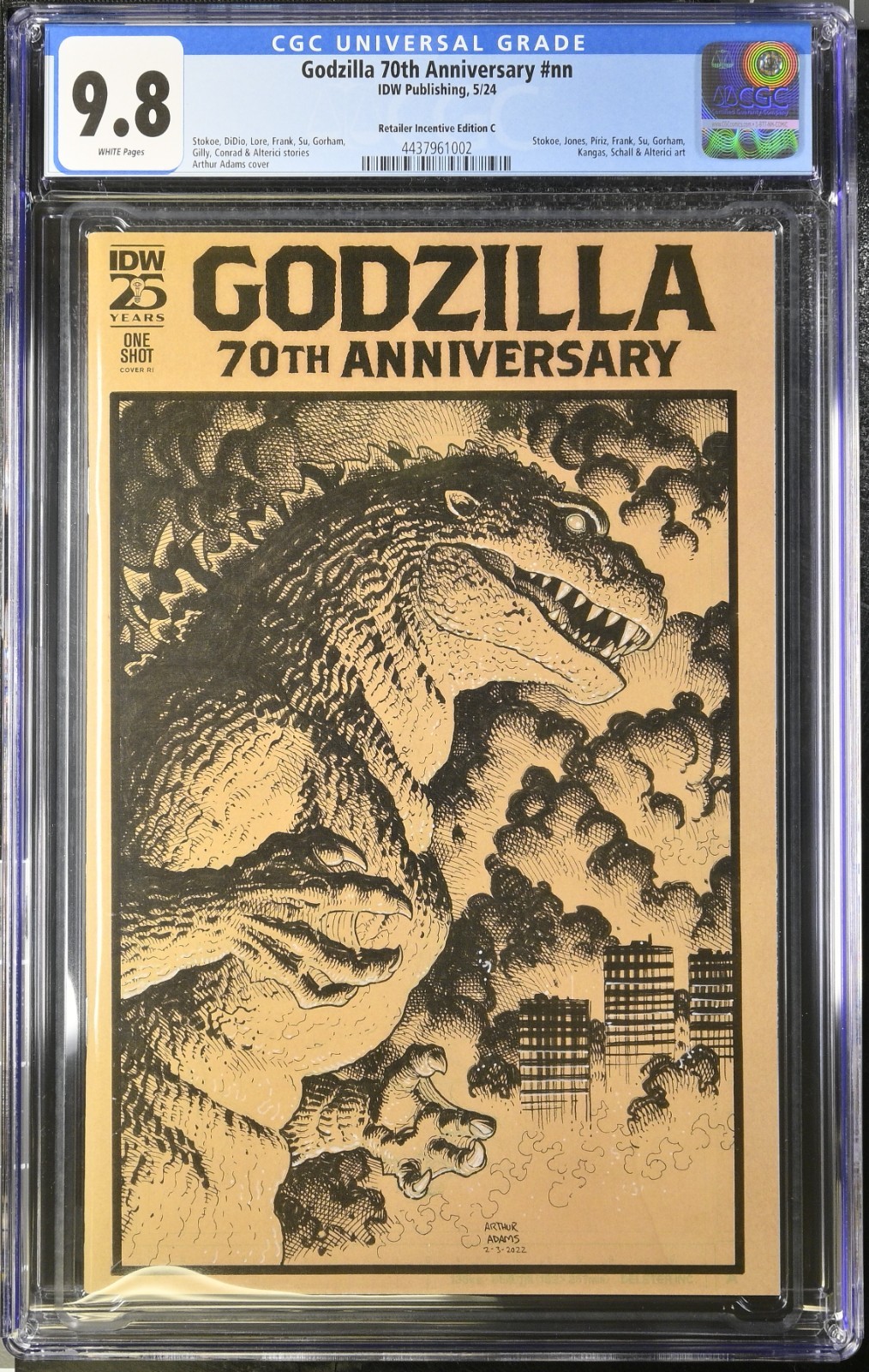 Godzilla 70th Anniversary #nn Arthur Adams 1:50 Incentive CGC 9.8 IDW 2024