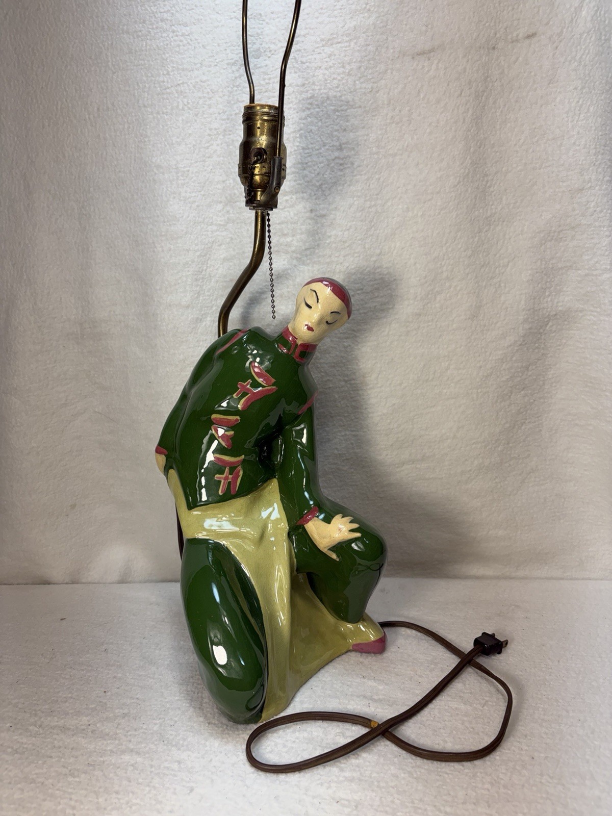 Large VTG 1950s MCM Asian Man Figural Lamp Ceramic Sculptural
