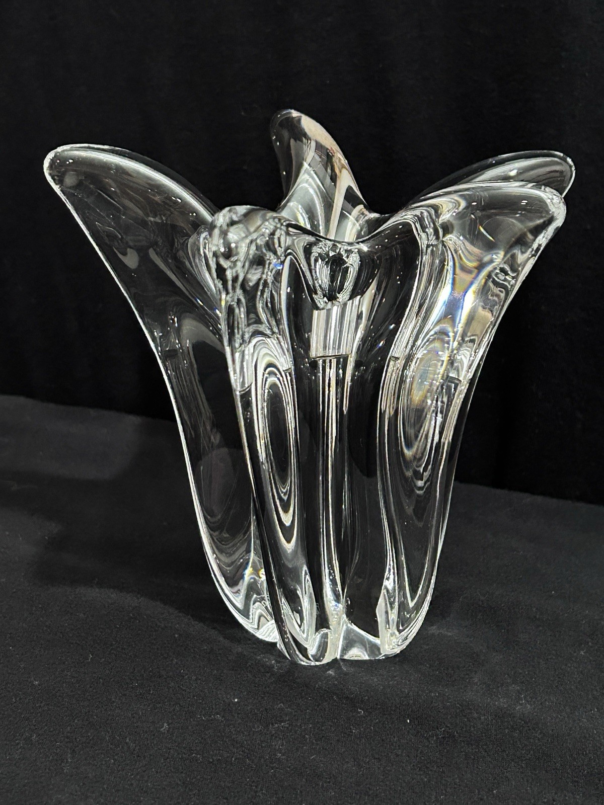 Vtg 5” Signed Daum France Taper Candle Holder Crystal Tulip MCM Art Glass