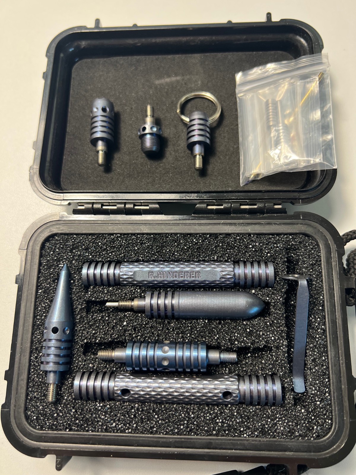 Rick Hinderer Knives Super  Deluxe early production modular kubaton set blue Ti 
