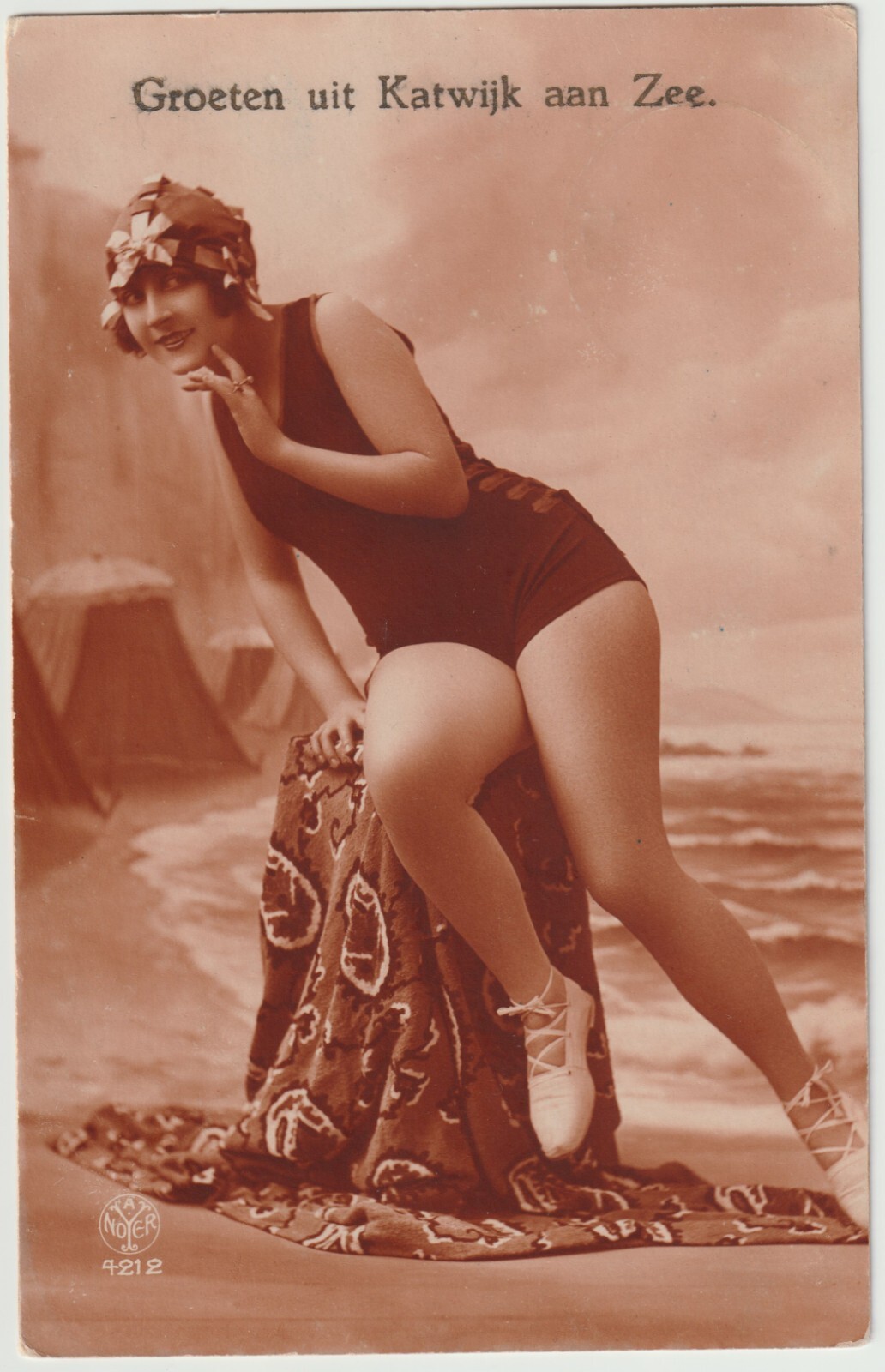 Two original French real photo postcards bathing beauty 1920s risque oct #763/4