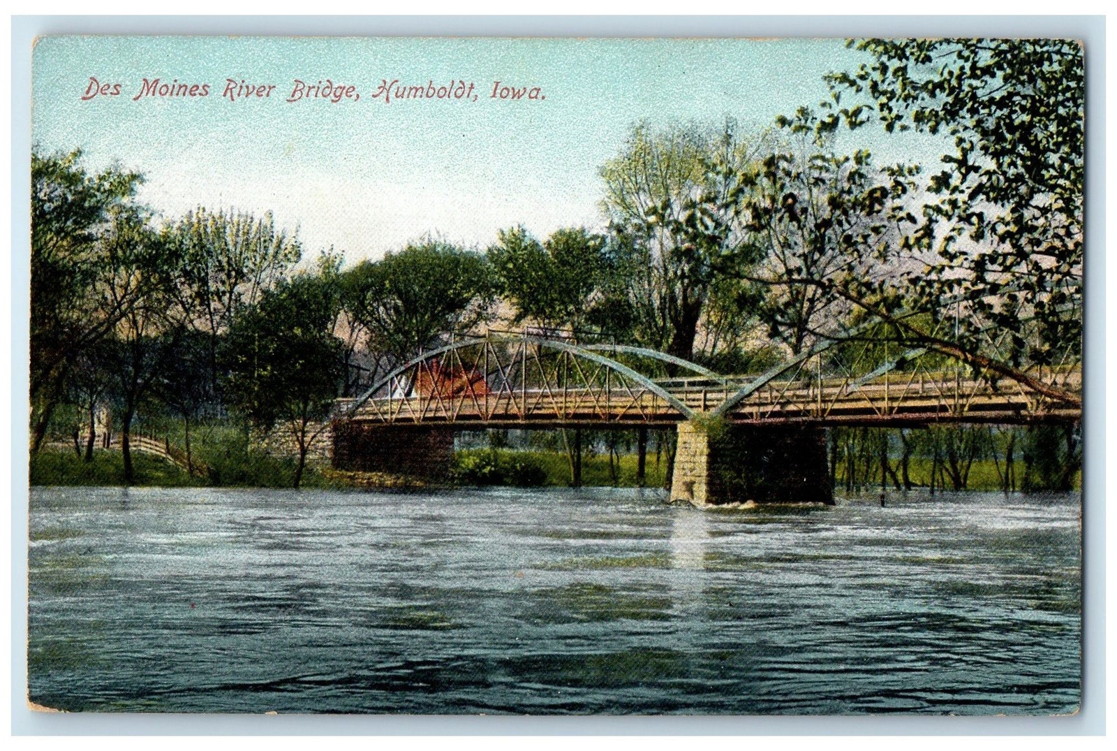 c1950's Des Moines River Truss Bridge Trees Humboldt Iowa IA Unposted Postcard
