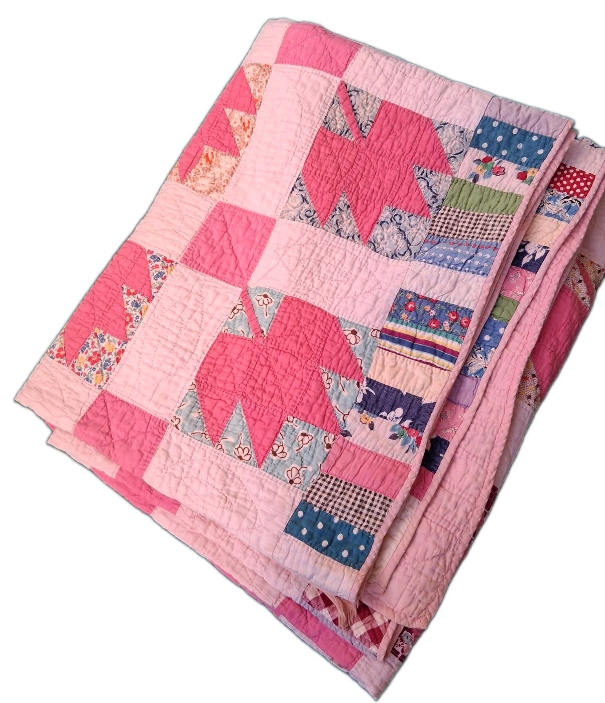Antique Handmade Cotton Patchwork Quilt Blanket 76\