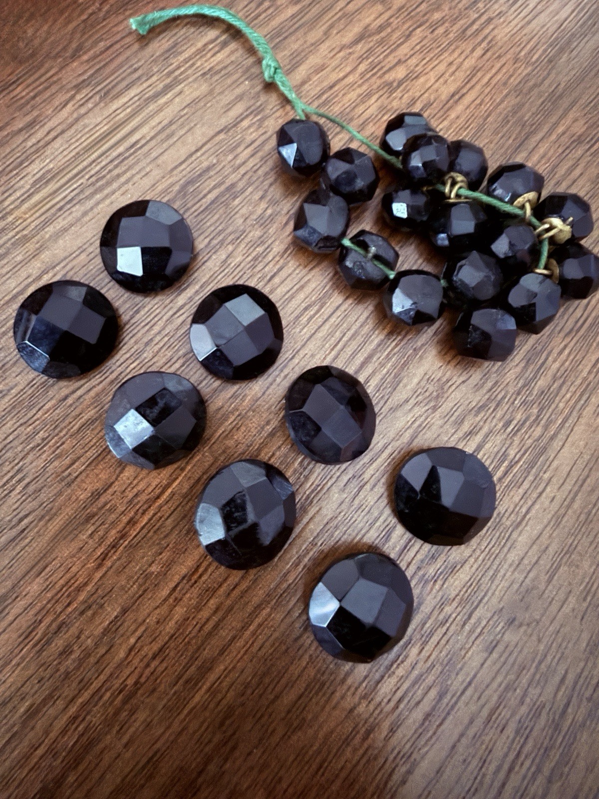 Lot of 25 Antique Victorian Black Glass Buttons French Jet Faceted Mourning Set