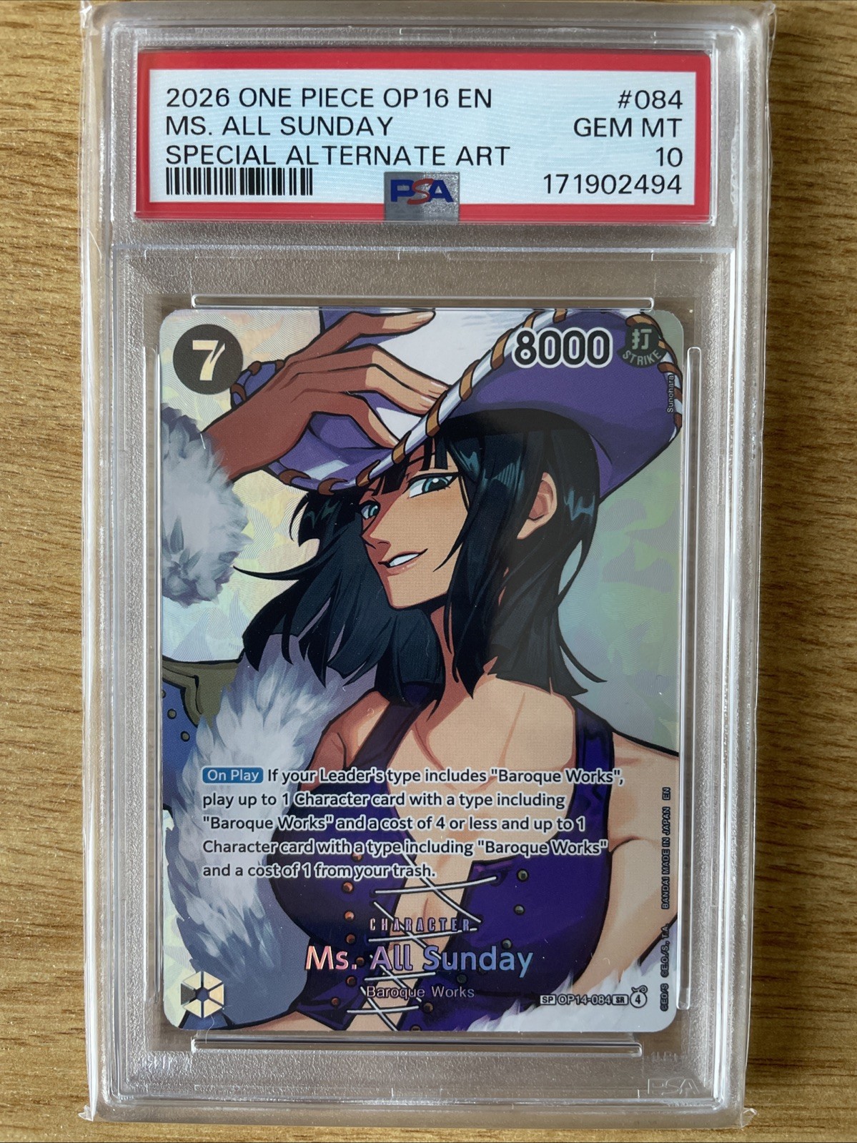 OP16 ONE PIECE TCG ALT ART SP #084 MS. ALL SUNDAY PSA 10 ENGLISH