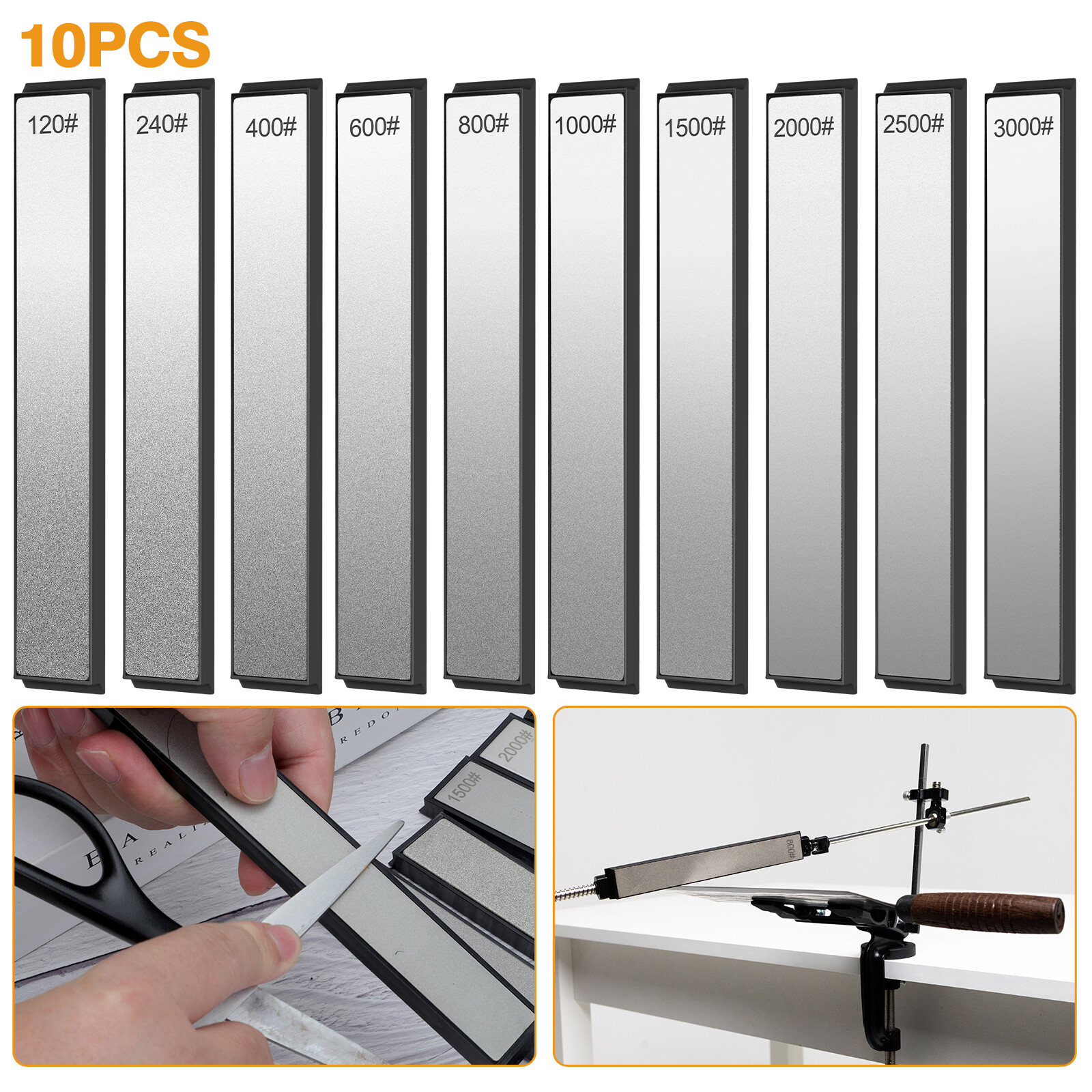 10PCS 120-3000 Grit Diamond Knife Sharpening Plate Honing Stone Whetstone Kit