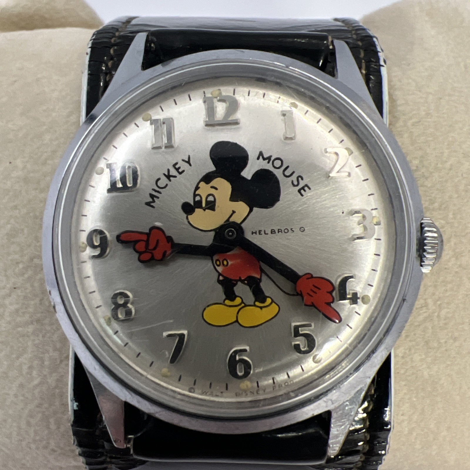 Vintage Helbros Mickey Mouse Watch 17 Jewel Mechanical Walt Disney Prod Runs