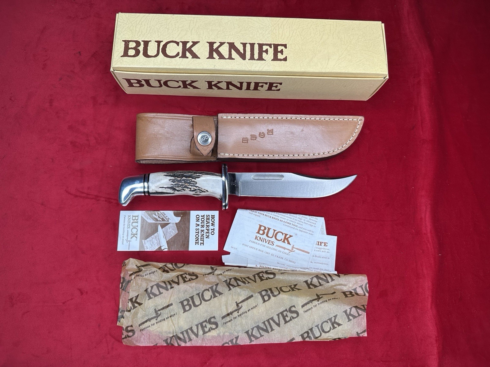 Rare Vintage BUCK 119 Special Hunting Knife Stag Handle Leather Sheath NOS