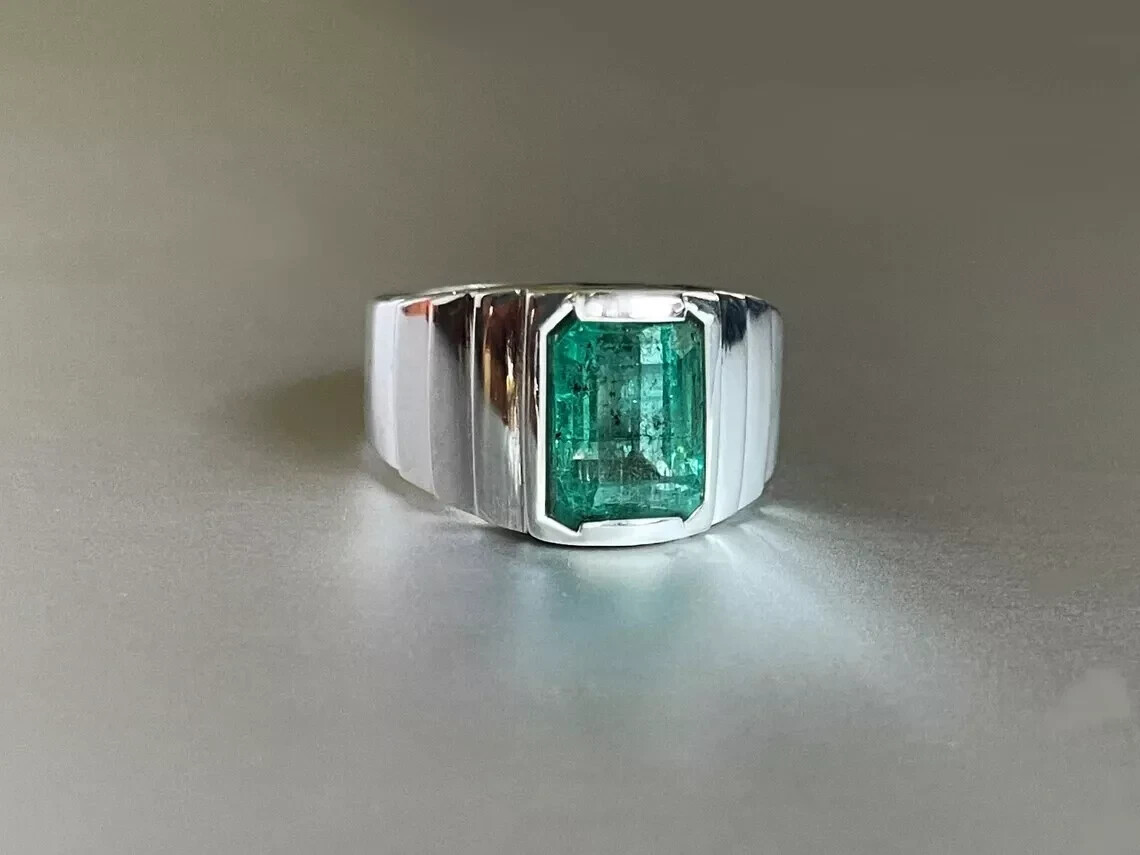 Genuine Emerald Gemstone Ring Handmade Ring 925 Sterling Silver Men\'s Ring Gift