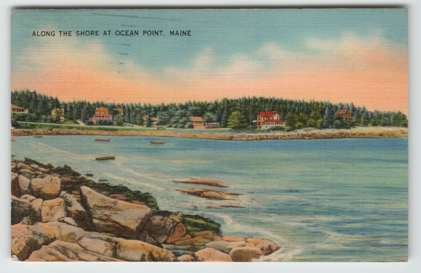 Postcard Along the Shore at Ocean Point, ME.