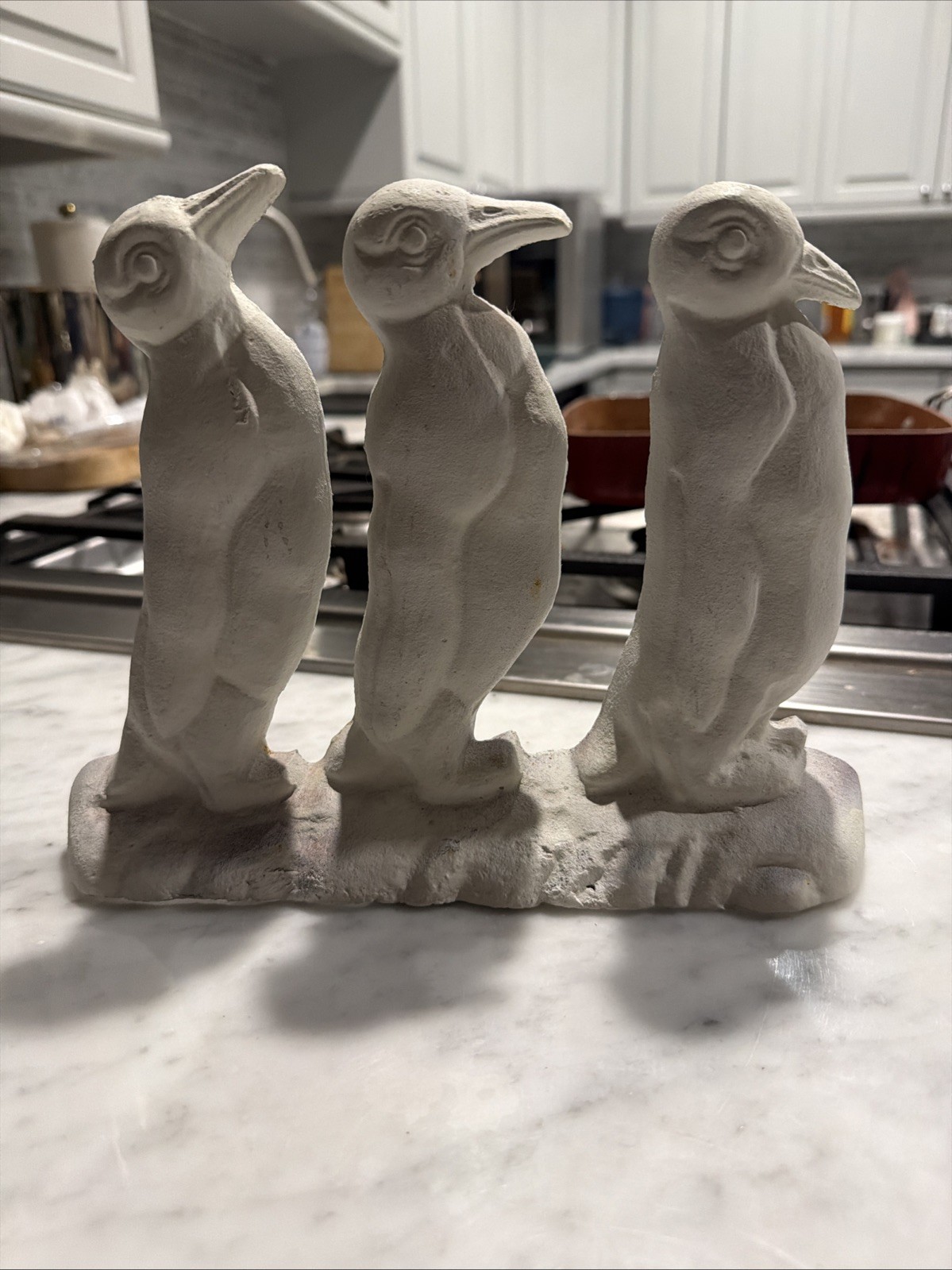 Vintage HEN FEATHERS 3 Cast Iron PENGUINS Doorstop Rare