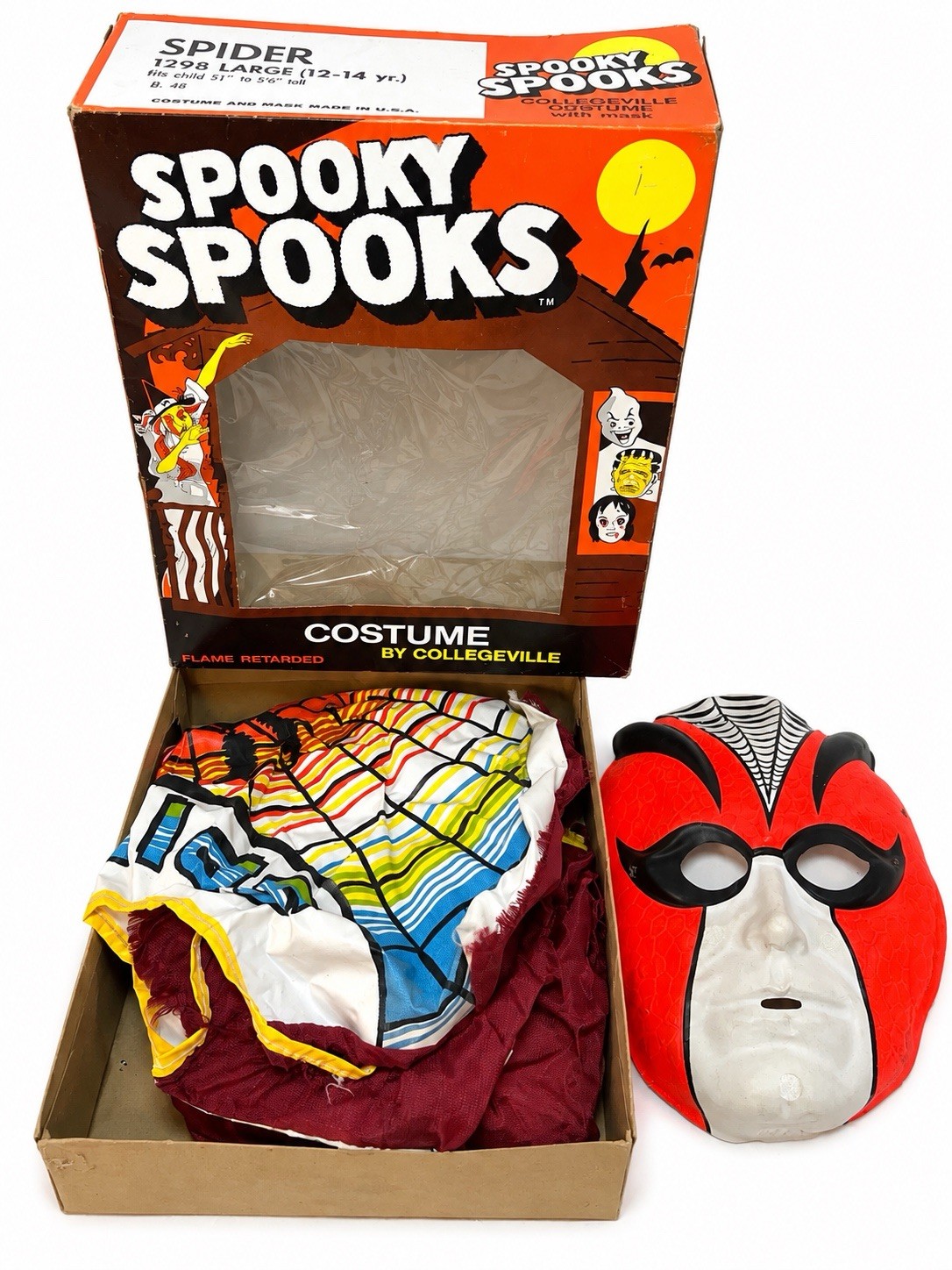 Vintage SPIDER Spooky Spooks Collegeville Halloween Costume & Mask Complete