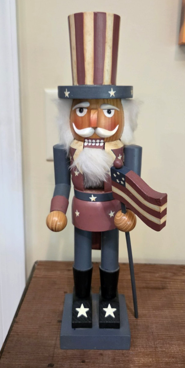 Uncle Sam Christmas Wood Nutcracker Patriotic USA Flag 15\