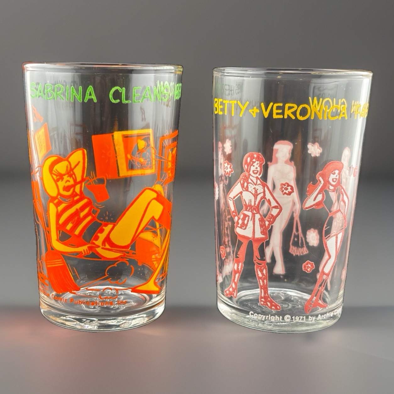 Vintage 1971 Welch’s Jelly Glasses Archie Comics Set Of 2 Sabrina Betty Veronica
