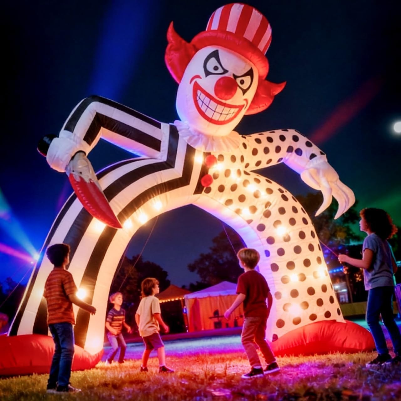 14FT Halloween Inflatable Giant Scary Clown Archway, Blow Up Evil Circus Jester 