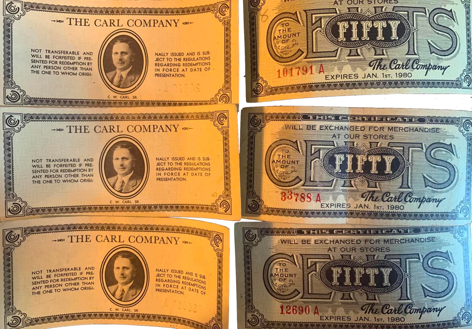 THE CARL COMPANY | FIFTY CENTS STORE MONEY ✪NOS✪ RARE UPSTATE NY 50C CERTIFICATE