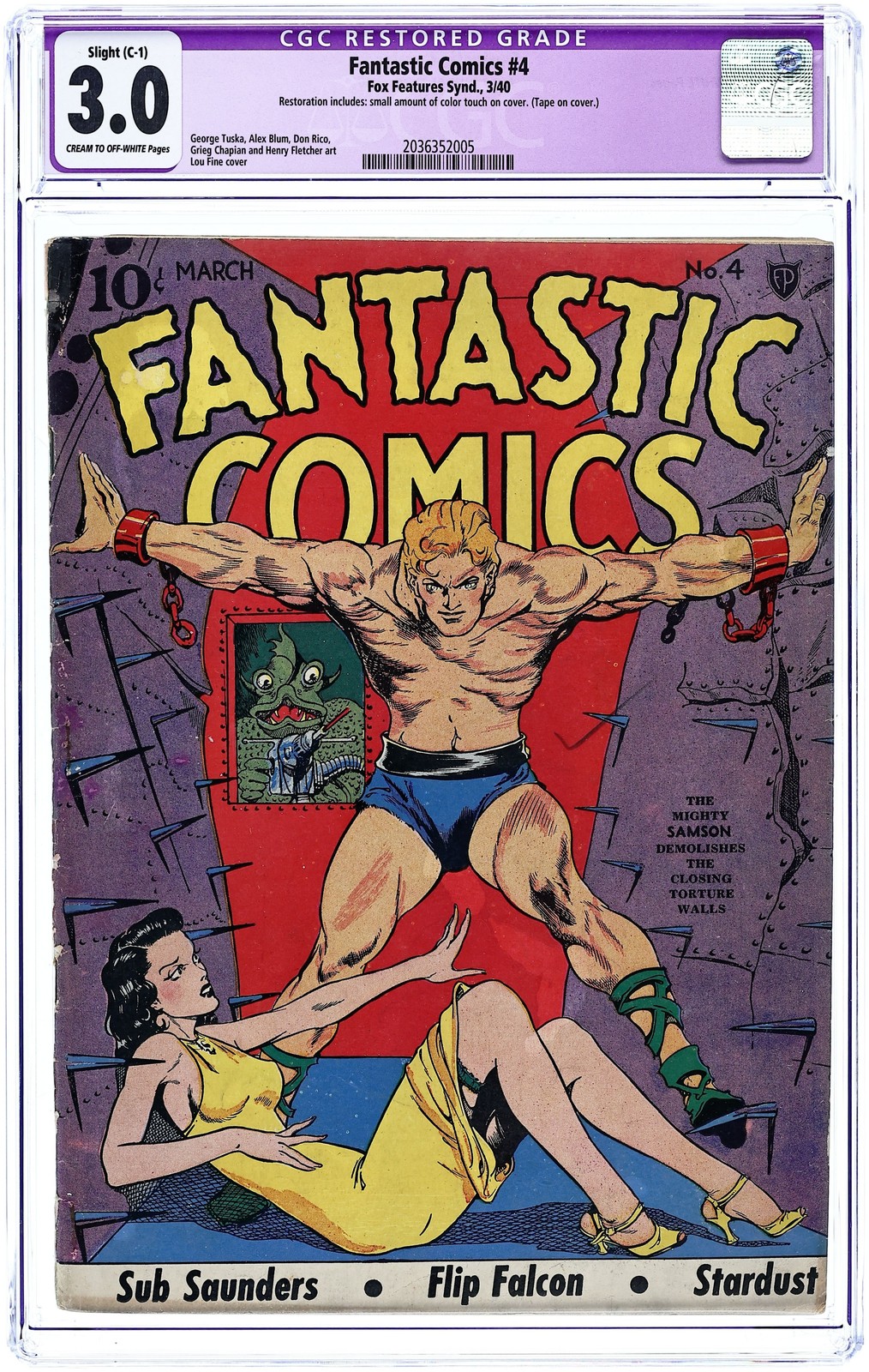 Fantastic Comics #4 CGC 3.0 RESTORED 1940 2036352005