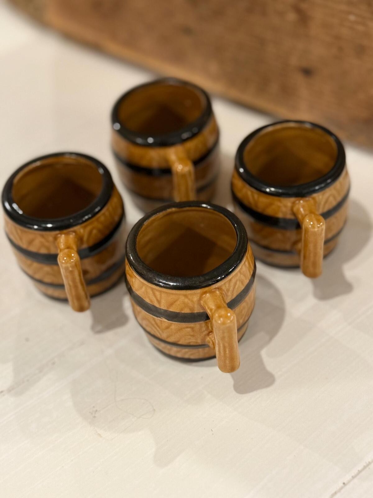 Vintage Mid-Century Ceramic Barrel Mugs, Set of 4, Made in Japan (1960s)