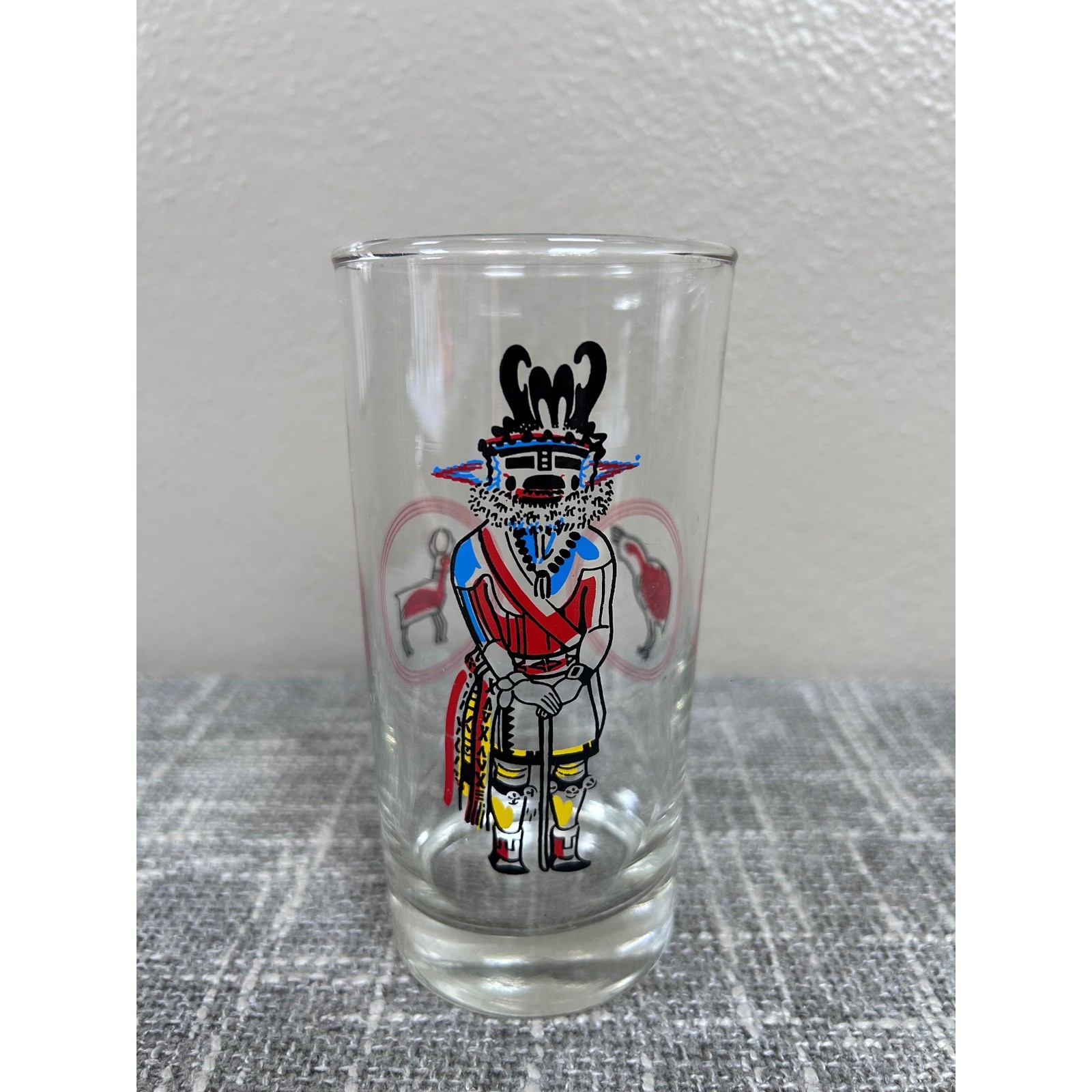 Vintage Native American Kachina Hopi Indian Motif Glass Tumbler Libbey
