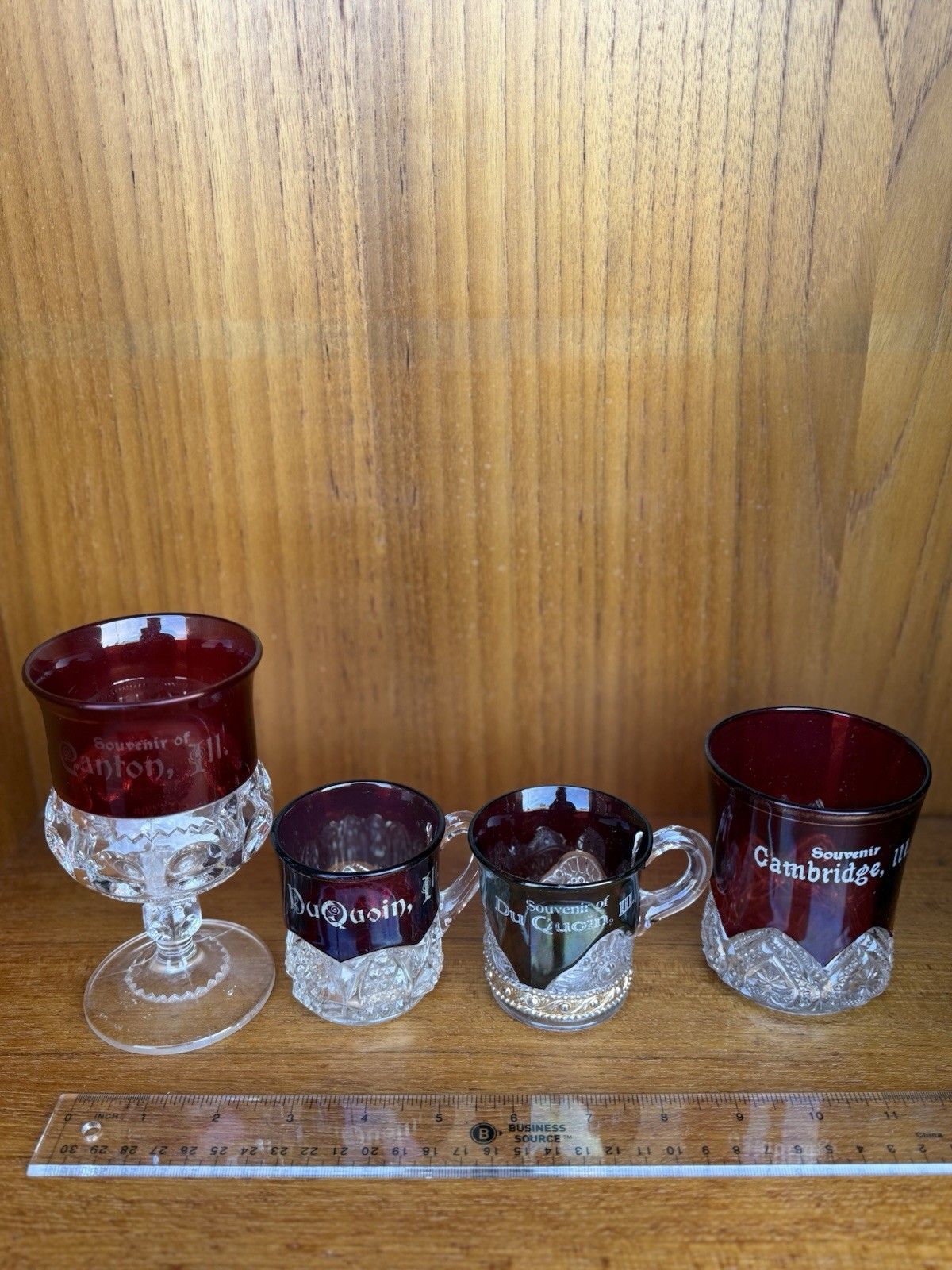 Antique Ruby Red Etched Grangers Pic - Nic 1903 Glass Lot 3 Mixed No Bowl