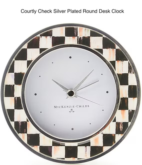 Mackenzie Courtly Check Silver Plated Round Desk Clock Childs New In Box