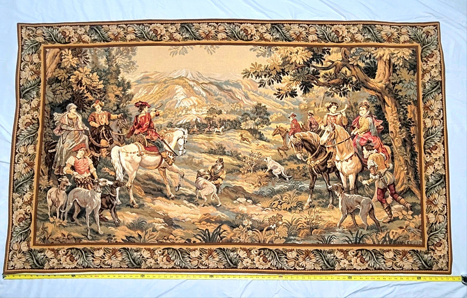 Vintage Chasse à Courre Tapestry After Detti, 19th Century Style Woven in France