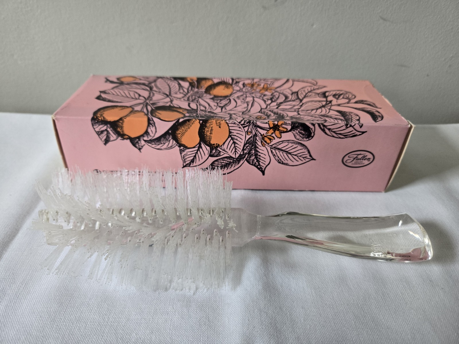 Vintage FULLER Hairbrush SPIRAL HALF ROUND Clear Lucite Nylon Bristles NOS