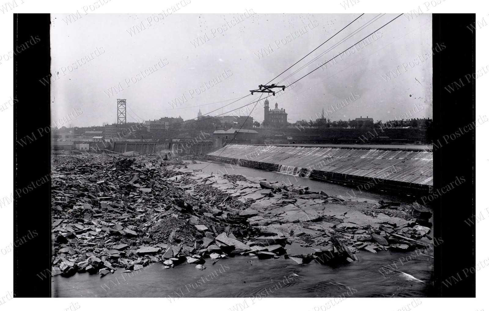 Holyoke Massachusetts 1895 Stone Dam Construction Standard Postcard