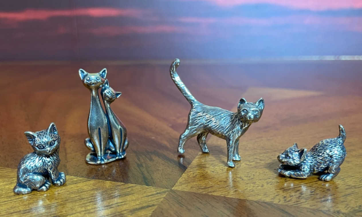 LOT OF 4    Solid    BRASS CAT FIGURES    Shadow Box   US SELLER