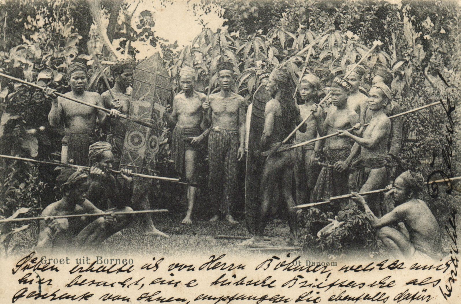 PC BORNEO MALAYSIA NATIVE WARRIORS OT DANOEM VINTAGE POSTCARD (b71814)