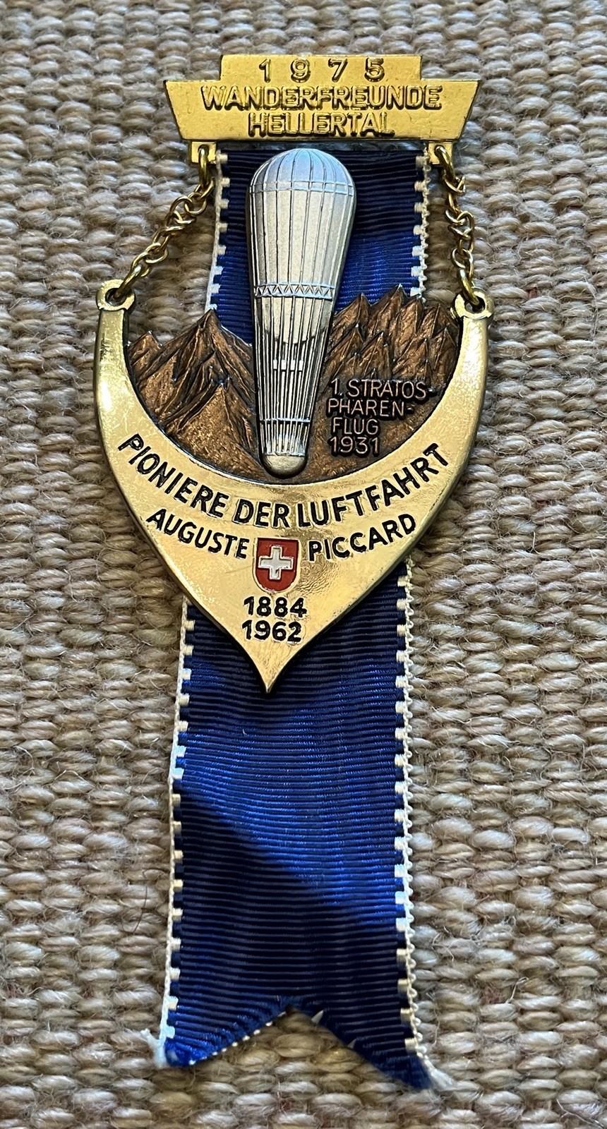 Auguste Piccard 1931 Balloon Flight 1975 German Wunderfreunde Medal Ribbon