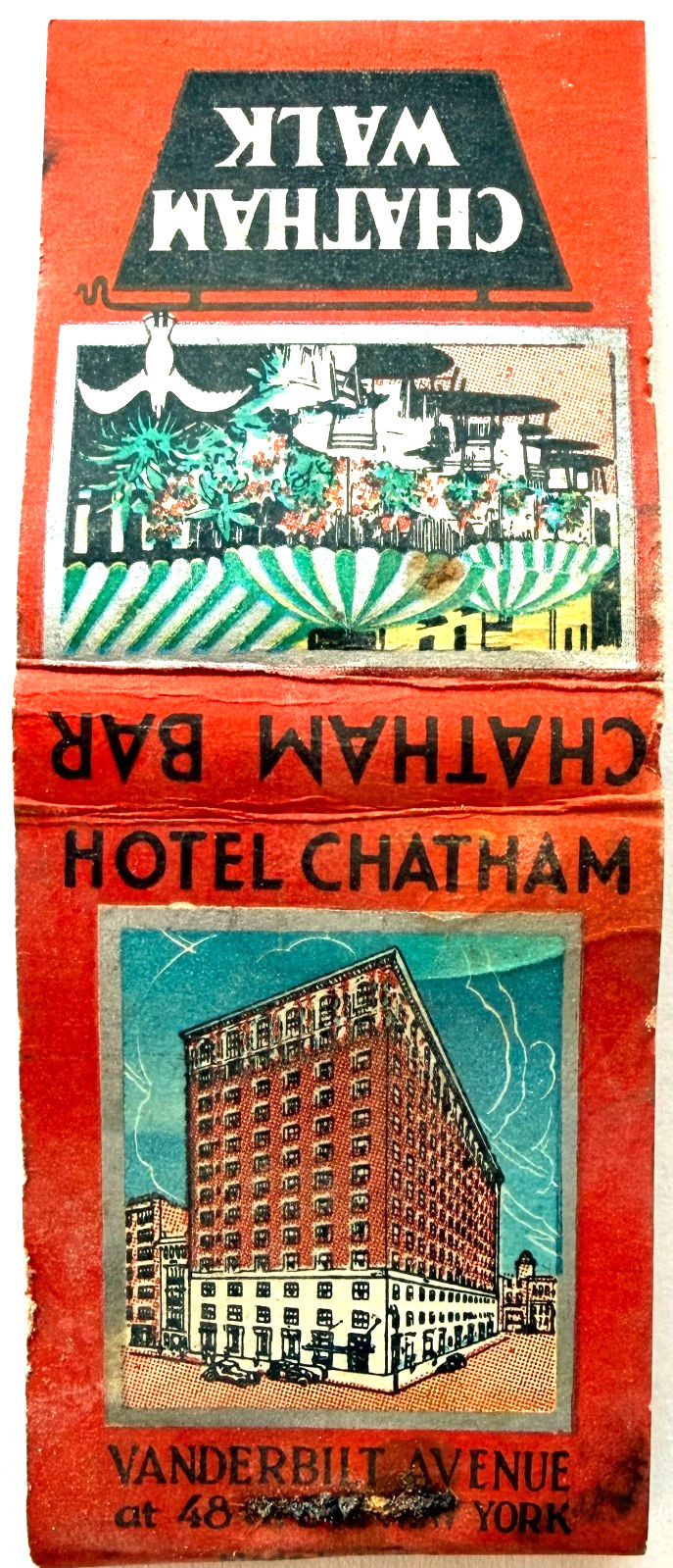 1930s Hotel Chatham Matchbook Vintage Vanderbilt Avenue New York City Matches