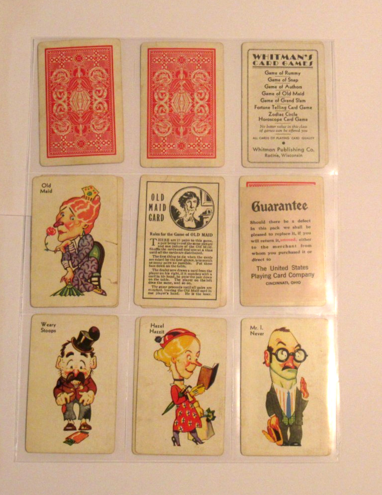 Vintage 1930s Whitman Old Maid Card Game Lot 22 Playing Cards 3 Cover Cards
