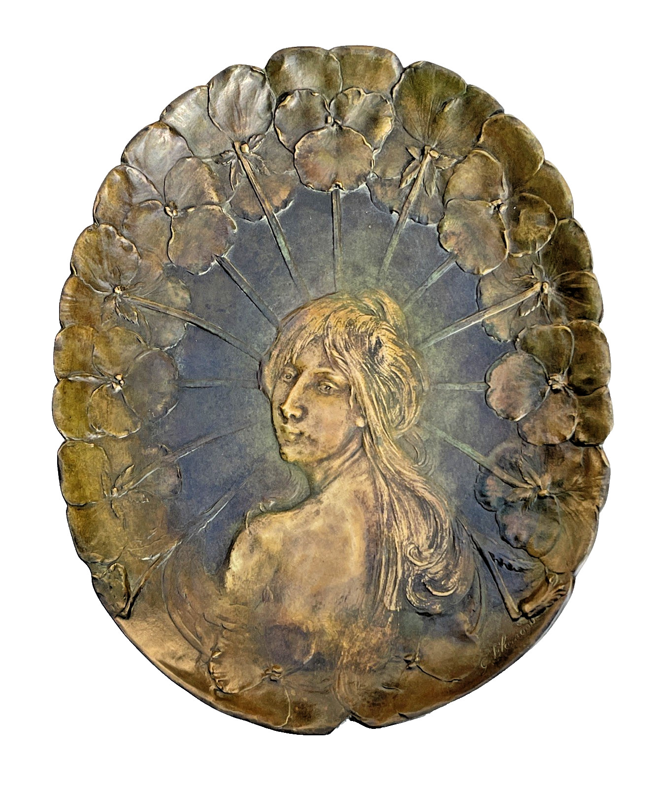 Art Nouveau Figural Woman Bronze Tray Signed G. Flamand Georges 12