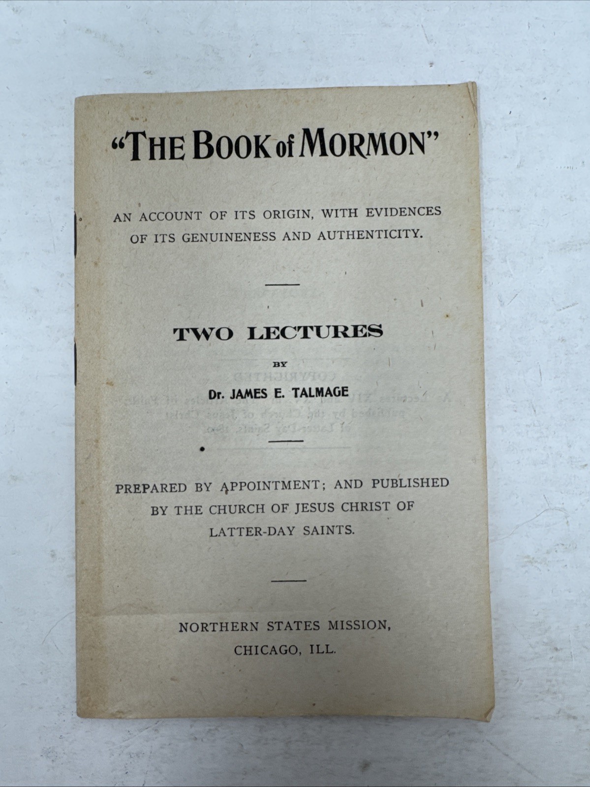 1899 The Book of Mormon Two Lectures Dr James Talmage Booklet Latter Day Saints