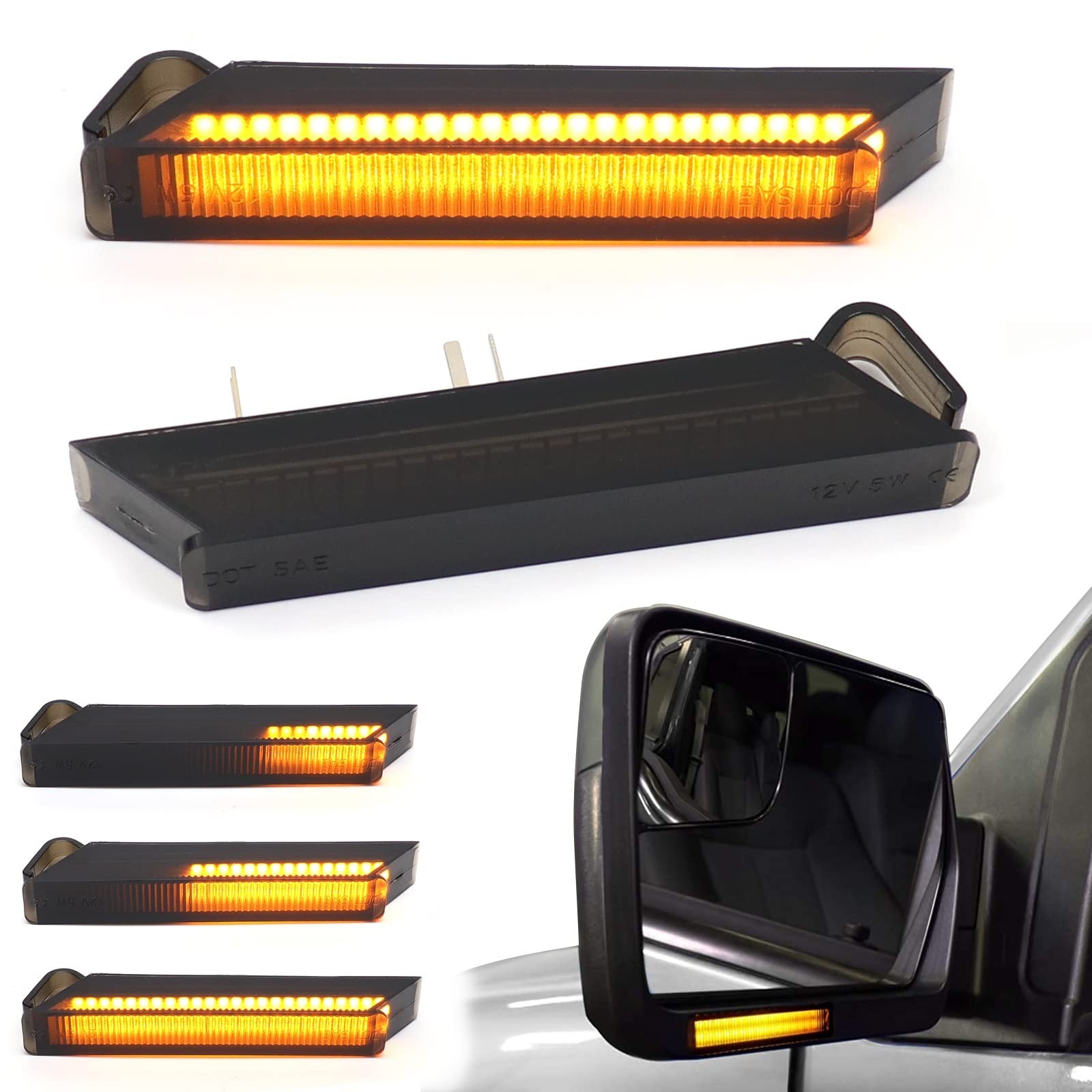 Sequential Amber LED Side Mirror Turn Signal Lights for 2004-2014 Ford F150 R... Sequential Amber LED Side Mirror Turn Signal Lights for 2004-2014 Ford F150 R...