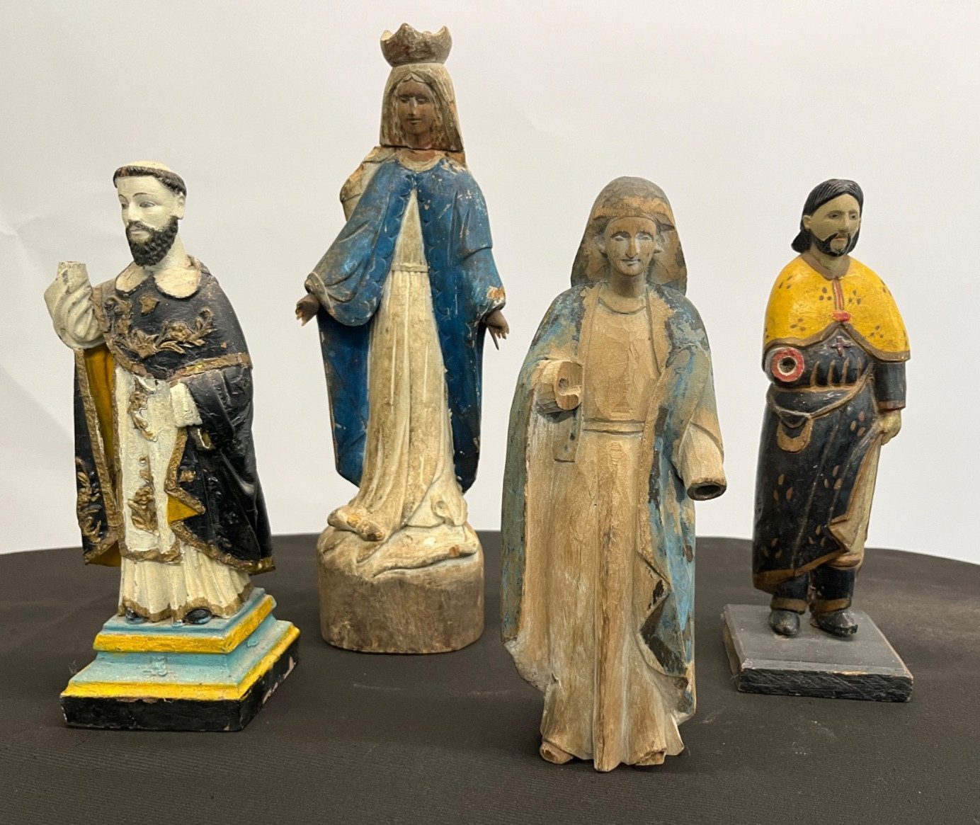 Antique Catholic Santos Virgin Mary Wood carved Saints group