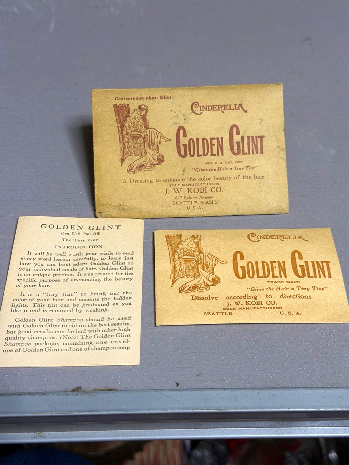 Antique 1928 Cinderella Golden Glint Hair Tint Packet Instructions Advertising