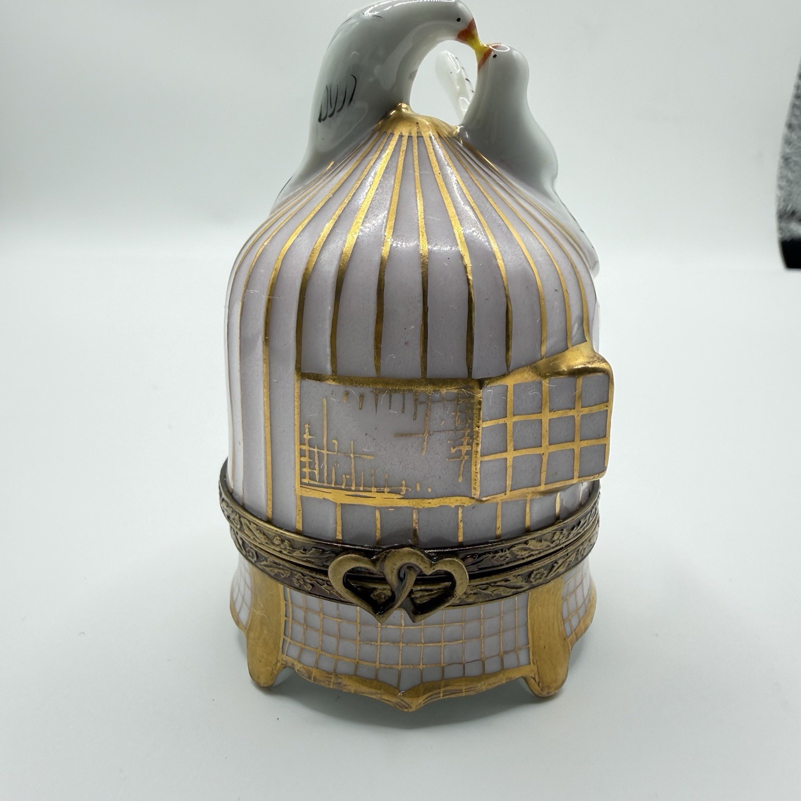 LIMOGES LOVE BIRD CAGE FLORAL TRINKET BOX CHAMART PEINT MAIN FRANCE VINTAGE VID