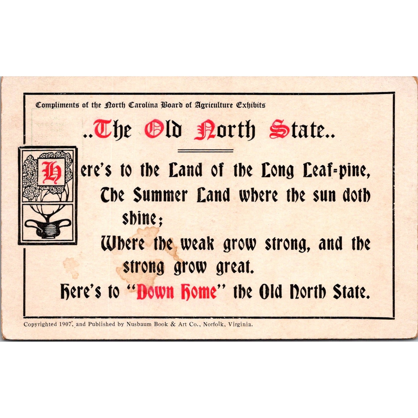 The Old North State Copr 1907 CA Bd Agriculture Exhibits Vintage Postcard SPU22