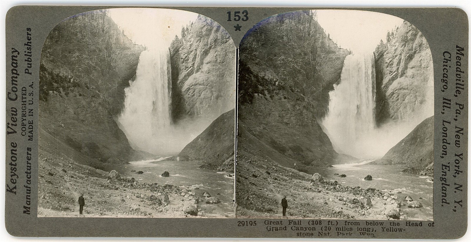 YELLOWSTONE STEREOVIEW - Lower Falls from Below - Keystone View Co 1920s